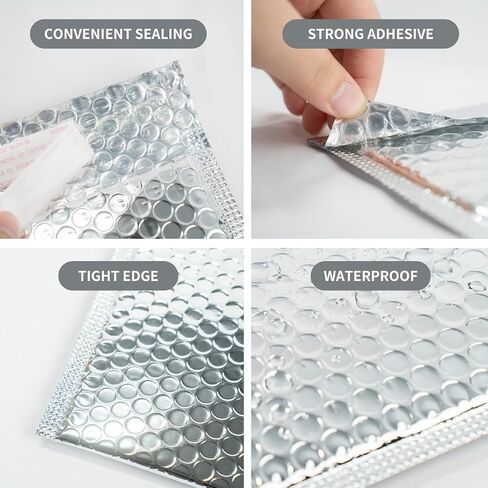 50-Pack 8x10'' Metallic Bubble Mailers, Thermal Silver Self-Seal Bubble Envelope, Waterproof Shockproof Extra Thickened Pouches, Insulated Mailers for Cold Shipping in Saudi Arabia
