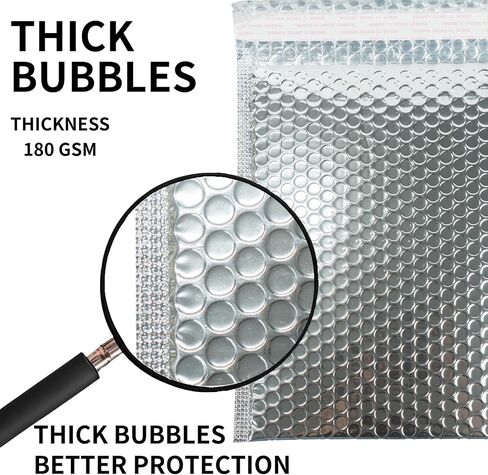 50-Pack 8x10'' Metallic Bubble Mailers, Thermal Silver Self-Seal Bubble Envelope, Waterproof Shockproof Extra Thickened Pouches, Insulated Mailers for Cold Shipping in Saudi Arabia