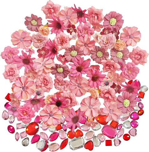 Orgmemory Flowers Lourd Flowers ، 180 ٪ ، ملصقات جوهرة ، ورؤوس زهور مزيفة ، زهور الشعر الوردي ، مناسبة لتزيين الهدايا ، إنشاء كتب قصاصات ، ديكورات تخرج Cap Decorations in Saudi Arabia