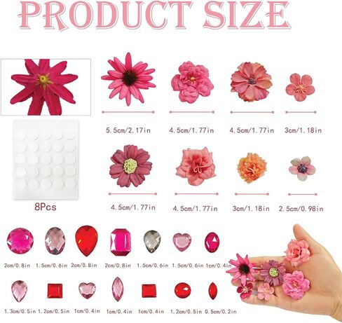 Orgmemory Flowers Lourd Flowers ، 180 ٪ ، ملصقات جوهرة ، ورؤوس زهور مزيفة ، زهور الشعر الوردي ، مناسبة لتزيين الهدايا ، إنشاء كتب قصاصات ، ديكورات تخرج Cap Decorations in Saudi Arabia