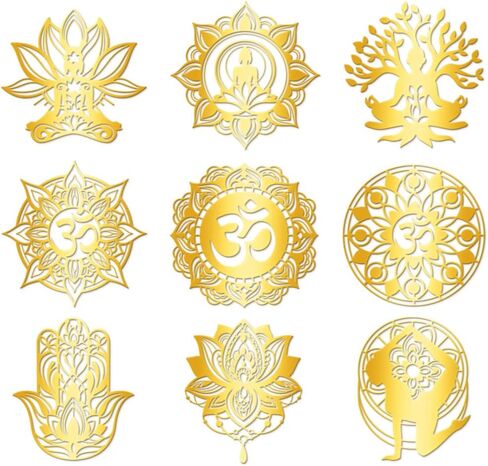 9Pcs Golden Self Adhesive Stickers 4cmx4cm Flower Boho Metal Decals Lotus Waterproof Decorate Sticker for Scrapbooks DIY Resin Crafts Phone Water Bottle Decoration in Saudi Arabia