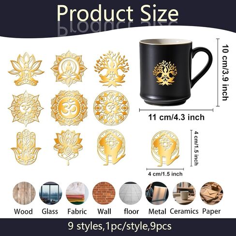 9Pcs Golden Self Adhesive Stickers 4cmx4cm Flower Boho Metal Decals Lotus Waterproof Decorate Sticker for Scrapbooks DIY Resin Crafts Phone Water Bottle Decoration in Saudi Arabia