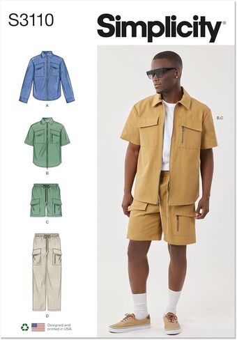 Simplicity SS3110BB Men's Relaxed Fit Shirts, Pull-on Shorts and Pull-on Pants Sewing Pattern Packet, Design Code S3110, Sizes 44-46-48-50-52 in Saudi Arabia