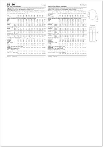 Simplicity SS3110BB Men's Relaxed Fit Shirts, Pull-on Shorts and Pull-on Pants Sewing Pattern Packet, Design Code S3110, Sizes 44-46-48-50-52 in Saudi Arabia