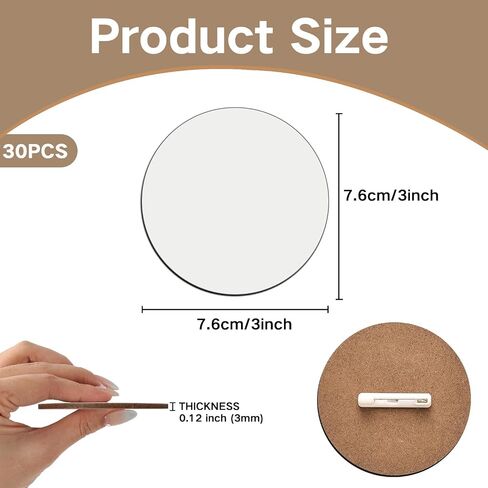 15 عبوة 3 بوصة MDF تسامي الأزرار الفراغات مع دبابيس - حرارة شارة شارة الفراغات لعلامات الاسم DIY ، مشاريع المدرسة وهدايا الحرف المنزلية in Saudi Arabia