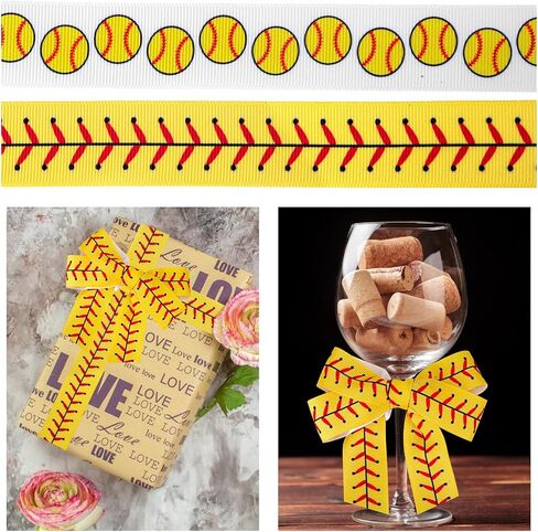 2 Rolls 5 Yards Softball Ribbon, 0.98in Width Baseball Ribbons Sports Grosgrain Bands DIY Crafts Decoration for Sport Party Team Events Gift Wrapping Hair Bows in Saudi Arabia