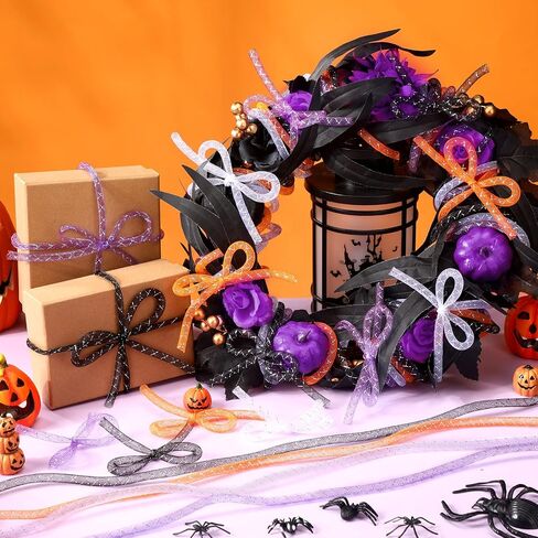 Set of 4 Halloween Mesh Tubing for Crafts 8 mm x 48 Yards Purple Orange Black and White Solid Mesh Tube Deco Flex for Making Wreaths, Decor, Gift Wrapping in Saudi Arabia