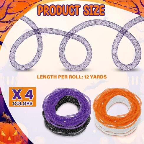 Set of 4 Halloween Mesh Tubing for Crafts 8 mm x 48 Yards Purple Orange Black and White Solid Mesh Tube Deco Flex for Making Wreaths, Decor, Gift Wrapping in Saudi Arabia
