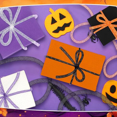 Set of 4 Halloween Mesh Tubing for Crafts 8 mm x 48 Yards Purple Orange Black and White Solid Mesh Tube Deco Flex for Making Wreaths, Decor, Gift Wrapping in Saudi Arabia