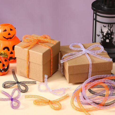 Set of 4 Halloween Mesh Tubing for Crafts 8 mm x 48 Yards Purple Orange Black and White Solid Mesh Tube Deco Flex for Making Wreaths, Decor, Gift Wrapping in Saudi Arabia