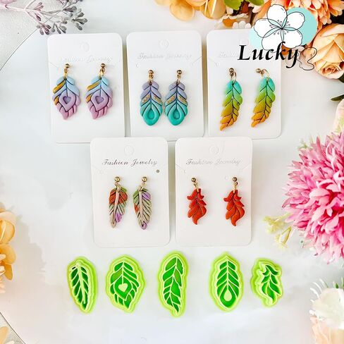 5pcs Feather Shape Polymer Clay Cutters Sets, Clay Cutters for Polymer Clay Jewelry, Clay Cutters for Earrings Square, Polymer Clay Kit for DIY Tools Jewelry Earrings Making in Saudi Arabia
