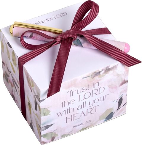 Christian Art Gifts Premium Inspiring Scripture Note Block Cube & Pen Set for Women: Trust in the Lord Encouraging Bible Verse Proverb, 750 Sheets, Home & Office, White Paper & Cute Multicolor Florals in Saudi Arabia