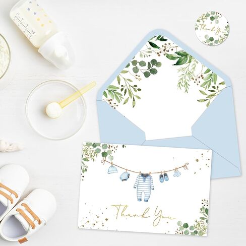 Whaline Baby Shower Thank You Cards 24 Pack Blue Baby Note Cards with Envelope Sticker Foil Gold Greeting Card for Birthday Gender Reveal in Saudi Arabia