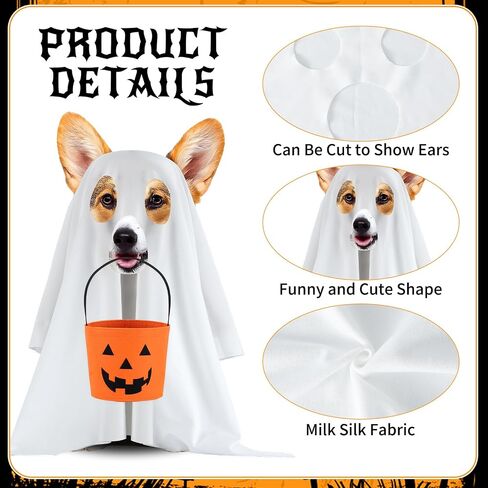 Halloween Ghost Dog Costume Set Dog Ghost Cute Party Cape Milk Fiber Halloween Trick or Treat Party Cosplay White Ghost Costume for Dog Cat, 19.7×27.6 inches (Small) in Saudi Arabia