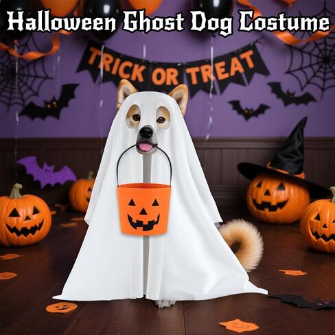 Halloween Ghost Dog Costume Set Dog Ghost Cute Party Cape Milk Fiber Halloween Trick or Treat Party Cosplay White Ghost Costume for Dog Cat, 19.7×27.6 inches (Small) in Saudi Arabia