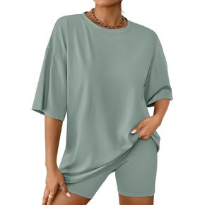 AUTOMET Womens 2 Piece Sets Lounge Matching Two Piece Summer Outfits Fashion 2024 Oversized Shirts Biker Shorts Tracksuit