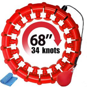 Upgraded 68inch 34 Knots Plus Size Silent Weighted Infinity Hula for Adults Weight Loss, Smart Waist Exercise Ring for Adults with Cooling Towel for Home Outdoors Fitness Exercise
