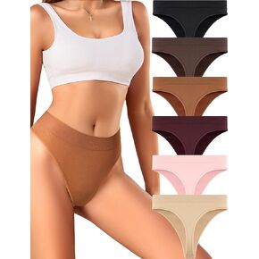 Womens Underwear Breathable Seamless Thongs 6 Pack Comfortable No Show High Waisted Thong Tangas Panties