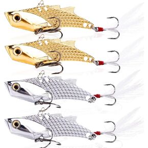 Fishing Lures Metal VIB Hard Spinner Blade Baits with Feathers Treble Hooks for Bass Walleyes Trout Fishing Spoons