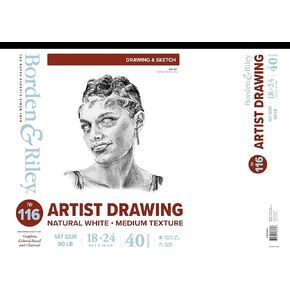Borden & Riley 18" x 24" #116 Artist Drawing/Sketch Vellum Pad, 90 lb, 40 White Sheets, 1 Pad Each (116P182440)