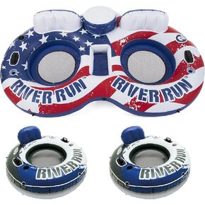 Intex American Flag 2 Person Float w/ River Run 1 Person Tube (2 Pack)