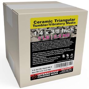 680 g or 1.5 lbs Ceramic Triangular 1/4 x 3/8 for Deburring and Edge-Rounding Tumbling Media for Steel, Stainless Steel, and Hard Metals - Liquid Finishing Compound and Clean, Dry and Store Bag Includ