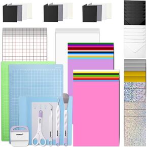 حزمة الملحقات النهائية لـ Cricut Joy Xtra، مجموعة أدوات الحرف اليدوية المكونة من 79 قطعة مع الفينيل الناقل للحرارة، والفينيل اللاصق الدائم، ومجموعة البطاقات، وحصيرة البطاقات، وأدوات إزالة الأعشاب الضارة