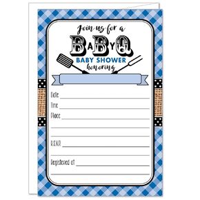 20 Baby Q Baby Shower BBQ Invitations with Envelopes - Blue
