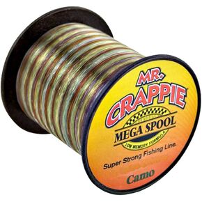 Lew's Mr. Crappie Mega Spool Monofilament Fishing Line, 8-Pound Tested, Low Memory and Stretch, Camo