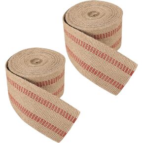 3.5" Craft Jute Webbing Tape | 10 Yards Roll Natural Burlap with Red Stitching for Upholstery, Crafts, Chairs