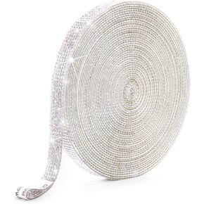 Self Adhesive Crystal Rhinestone Ribbon Strips, 3 Yards DIY Diamond Bling Ribbon Stickers Rhinestone Tape Roll for Crafts Phone Car Decorations (3 Yards, Pink)