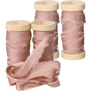 20 Yard Silk Ribbons Irregular Handmade Frayed Satin Ribbons with Wooden Spool Handmade Shabby Fringe Craft Ribbon for Gift Wrapping Baby Shower Wedding Bridal Bouquets Holiday(Colorful)