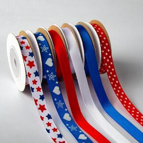 6 Rolls Patriotic Ribbon 4th of July Ribbon Red White Blue Grosgrain Ribbon for Gift Wrapping DIY Crafts, 3/8" Wide