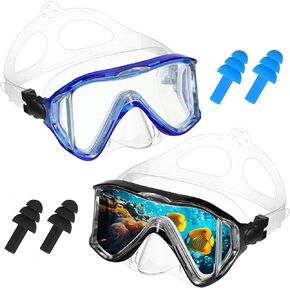 Weewooday 2 Pack Silicone Goggles with Nose Cover 3 Window Swim Diving Goggles with Earplug Swimming Snorkeling Diving Masks for Youth Adult