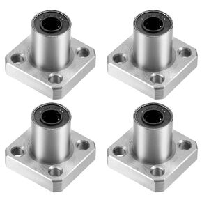 Linear Ball Bearings, LMK10UU 10mm Square Flange Linear Motion Bushing Double Side Rubber Sealed for 10mm Linear Shaft CNC Machine 3D Printer 4 Pack