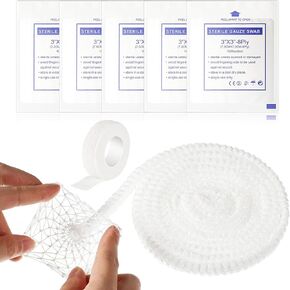 7 Pcs Dog Tail Protector Includes 5 Pcs Sterile Gauze Breathable Mesh Dog Tail Dressing Self Adhesive Pet Bandage Dog Ends Starter Pack for Dogs Cats Other Pets Animals, White
