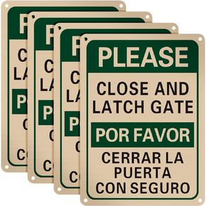 Blulu 4 Pcs Please Close and Latch Gate Sign Bilingual English Spanish Keep Gate Closed Signs Metal 10" x 7" Door Closed Signs Reflective Sturdy Rust Aluminum Weatherproof Easy to Install (Blue)