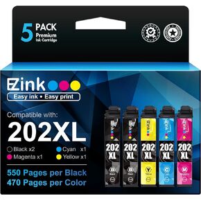 E-Z Ink Remanufactured Ink Cartridges Replacement for Epson 202 XL 202XL T202XL to use with Expression Home XP-5100 Workforce WF-2860 Printer Tray (2 Black, 1 Cyan, 1 Magenta, 1 Yellow)