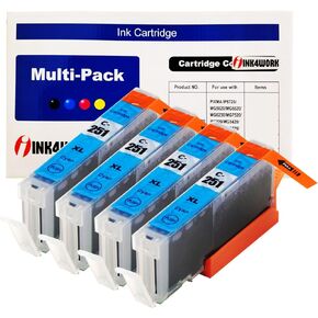 INK4WORK Compatible Ink Cartridge Replacement for Canon CLI-251XL CLI-251 XL for PIXMA MX722 MX922 iP7220 iP8720 iX6820 MG5420 MG5422 MG5520 MG5522 MG5620 (Cyan, 4-Pack)