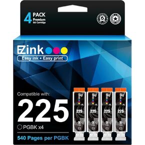 E-Z Ink Compatible Ink Cartridge Replacement for Canon PGI-225 PGI225 Compatible with PIXMA MX882 MX892 MG5320 MG6220 MG5220 MG6120 MG8220 MX712 IP4820 IP4920 IX6520 Printer (Large Black, 4 Pack)