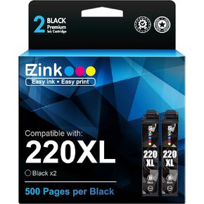 E-Z Ink Remanufactured Ink Cartridge Replacement for Epson 220 XL 220XL T220XL to use with WF-2760 WF-2750 WF-2630 WF-2650 WF-2660 XP-320 XP-420 XP-424 (2 Black)