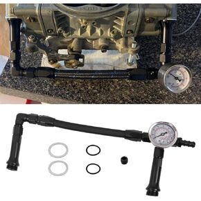 RULLINE AN6 Dual-Feed Double Pump Braided Fuel Line with Vacuum Pressure Gauge Compatible with Holley 4150 Carburetor
