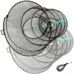 Folded Minnow Trap Crab Trap 23.6in x 11.8in Thicken Fishing Bait Trap with Hand Rope Crawfish Lobster Fishing Net Trap Fishing Accessories, Black