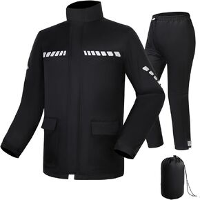 Rain Suit,Lightweight Motorcycle Rain Gear with Reflective Rain Jacket and Rain Pants,Waterproof Breathable Rainwear