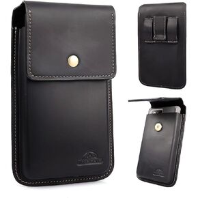 Topstache Large Leather Phone Holster for Belt,Flip Cell Phone Case with Belt Clip for S23 S22,Leather Phone Pouch for iPhone 14 Pro,iPhone 14,Leather Sheath for Smartphone with Thick Protective Case