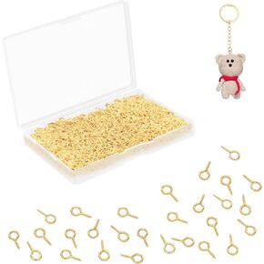 1000 pcs Eye Hooks Screw, DaKuan 10 mm x 5 mm Mini Metal Hoop Peg Screw Eye Pin Hook, Eye Screws, for DIY Art Production, Key Chains, Pendants, etc (Gold)
