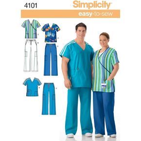 Simplicity Easy To Sew Men and Women's Scrubs Sewing Pattern, Sizes XL-XXXL.