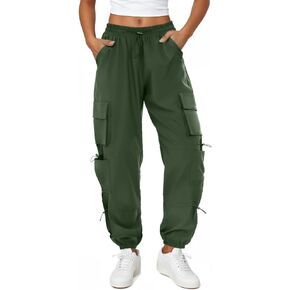 Womens Parachute Cargo Pants with Pockets Quick Dry Hiking Pants Lightweight Waterproof Baggy Joggers