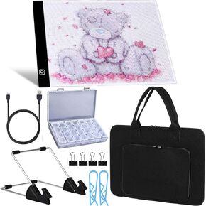 A4 LED Light Pad for Diamond Paint Kits, Super Bright USB Powered Light Board Kit with Detachable Stand, and Black Pad Clip (Pad and Bag)