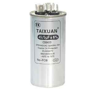 45/5 uF Capacitor 45+5 MFD 370V/440VAC CBB65 Round Dual Run Start AC Capacitors for Air Conditioner AC Unit Fan Motor Start or Heat Pump or Condenser Straight